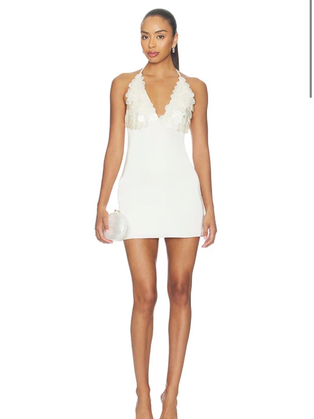 REVOLVE White Halter Sequin-Trim Mini Dress